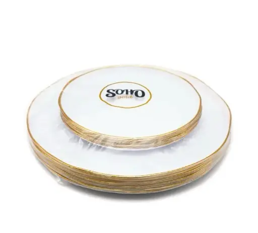 [DSP-0213] Set of Holiday plates White with gold Rims (12x7.5" & 12x10.5") Gold & Frid 24 Unit