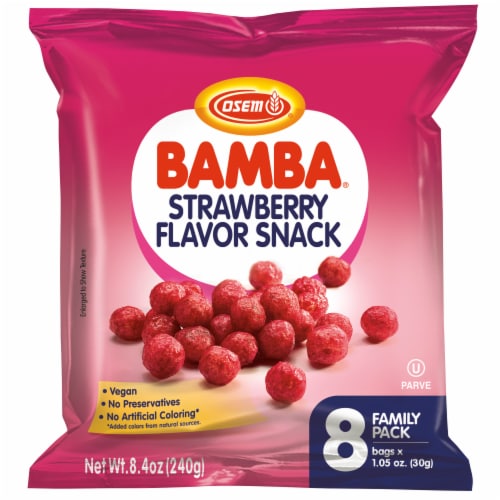 [DRY-0749] Bamba Strawberry Corn Puffs Flavor Snack (Passover) (Kitniyot) Osem 30 gr Pack Of 8 240 gr